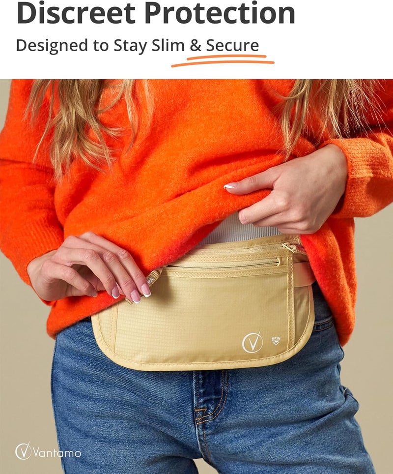Vantamo Money Belt with RFID For Men & Women, Hidden Passport Holder for Travel, 2 Compartment Travel Fanny Pack for Women Anti Theft - Image 2
